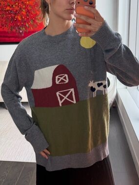 LERET LERET No. 80 Farm Scene 100% Cashmere Crewneck Sweater Gray Size S Limited